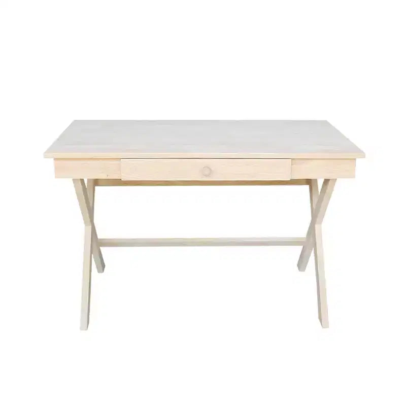 Scrivania a gambe incrociate non finita - International Concepts: Scrivania in legno di gomma con cassetto, telaio in legno massello