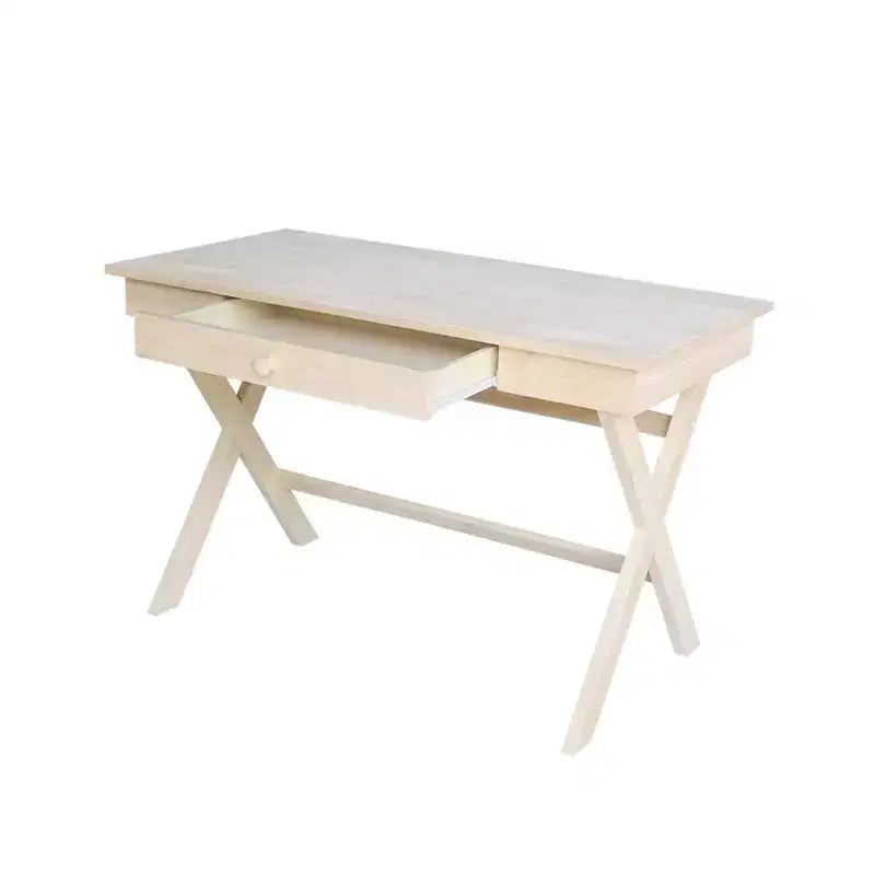 Scrivania a gambe incrociate non finita - International Concepts: Scrivania in legno di gomma con cassetto, telaio in legno massello