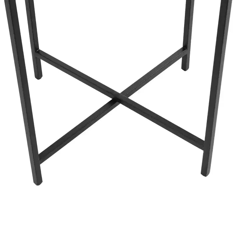 Tavolino accentato a forma di X in metallo Olivia & May con piano in vetro testurizzato nero: design contemporaneo, nessun assemblaggio richiesto