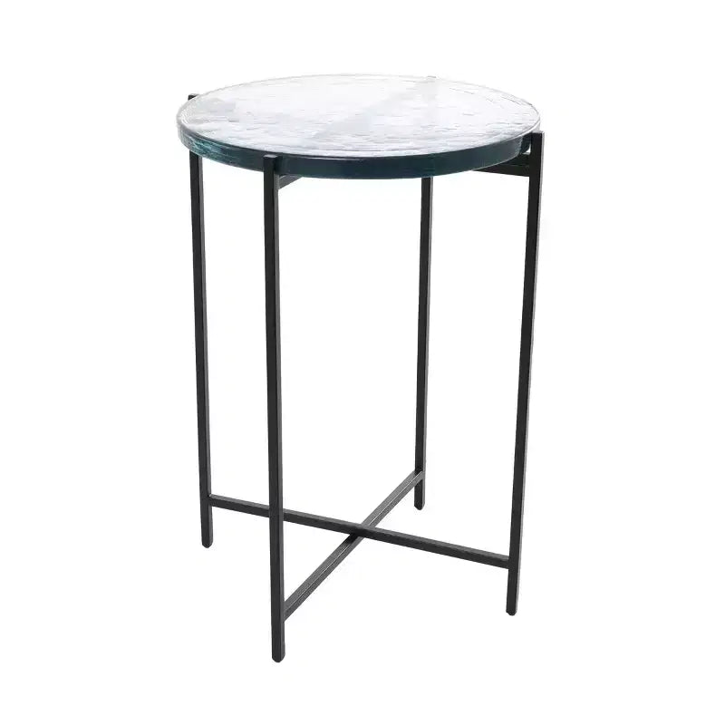 Tavolino accentato a forma di X in metallo Olivia & May con piano in vetro testurizzato nero: design contemporaneo, nessun assemblaggio richiesto