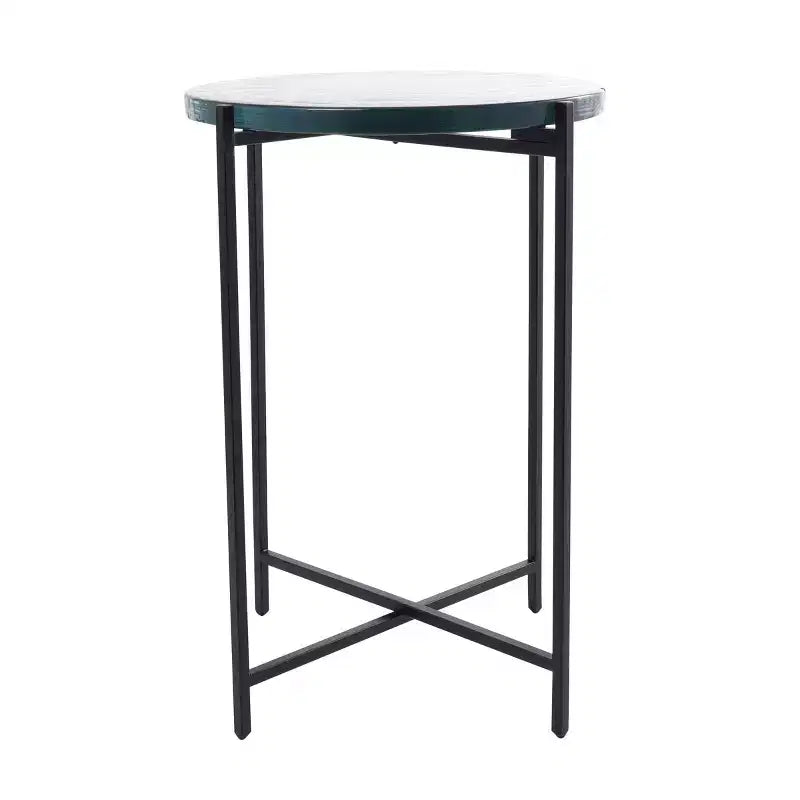 Tavolino accentato a forma di X in metallo Olivia & May con piano in vetro testurizzato nero: design contemporaneo, nessun assemblaggio richiesto