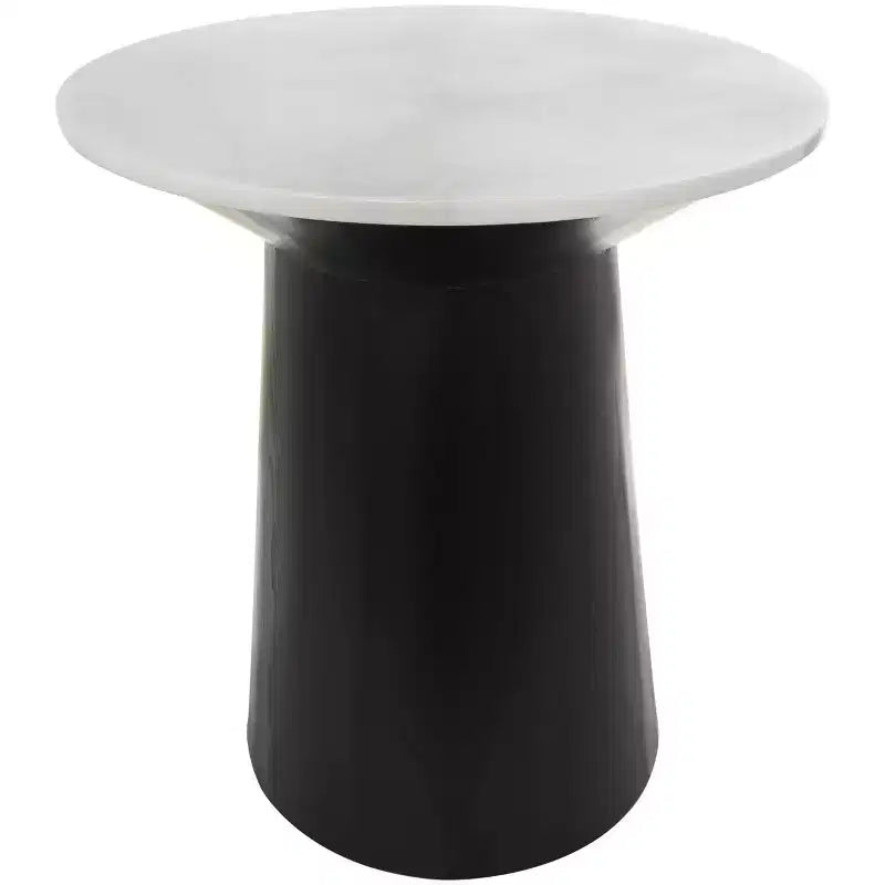 Olivia & May Marble Geometric Accent Table with Black Wooden Base White: 31" High Pedestal Stand