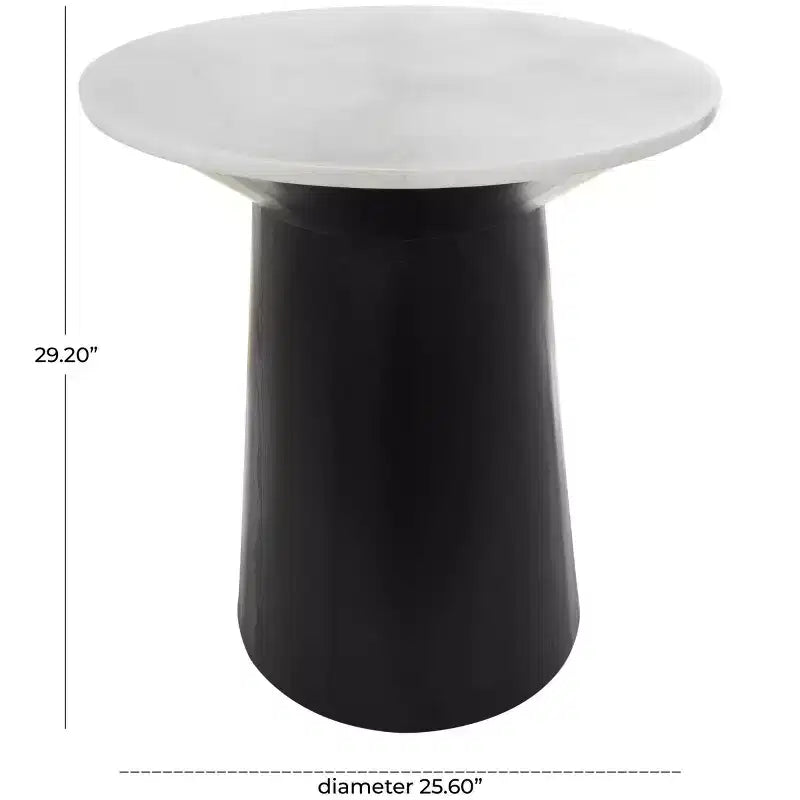 Tavolino d'appoggio geometrico in marmo Olivia & May con base in legno nero, bianco: piedistallo alto 79 cm