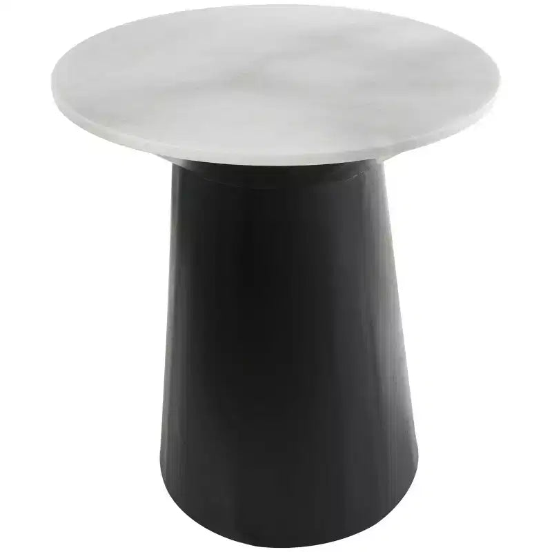 Tavolino d'appoggio geometrico in marmo Olivia & May con base in legno nero, bianco: piedistallo alto 79 cm