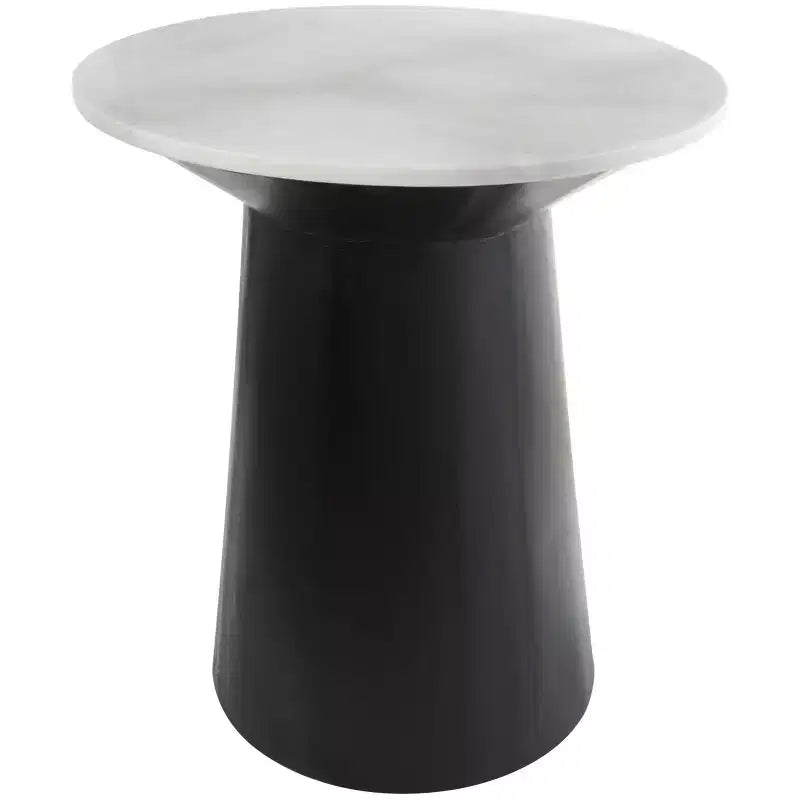 Tavolino d'appoggio geometrico in marmo Olivia & May con base in legno nero, bianco: piedistallo alto 79 cm