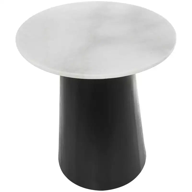 Tavolino d'appoggio geometrico in marmo Olivia & May con base in legno nero, bianco: piedistallo alto 79 cm
