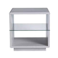 miBasics Welnick Modern End Table with Glass Shelf White Oak : Tempered Top, Transitional Style, Storage Base