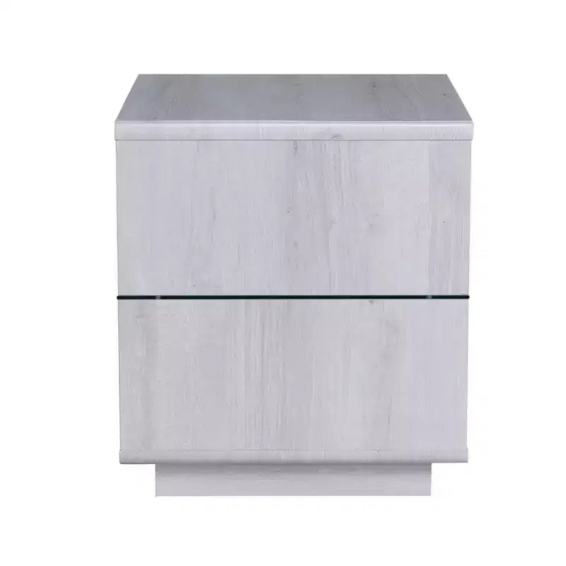 miBasics Welnick Tavolino Moderno con Ripiano in Vetro Rovere Bianco: piano in vetro temperato, stile di transizione, base contenitore