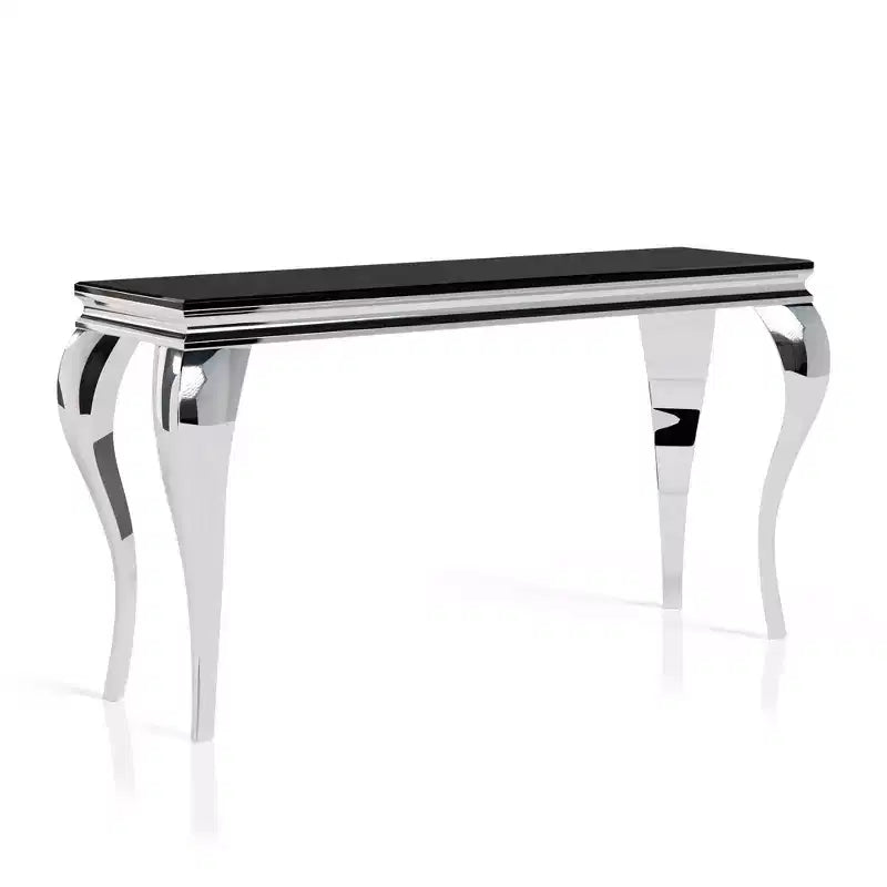 Tavolo consolle con ripiano in vetro Forge Glam nero/argento - miBasics: acciaio inossidabile, ingresso, vetro temperato