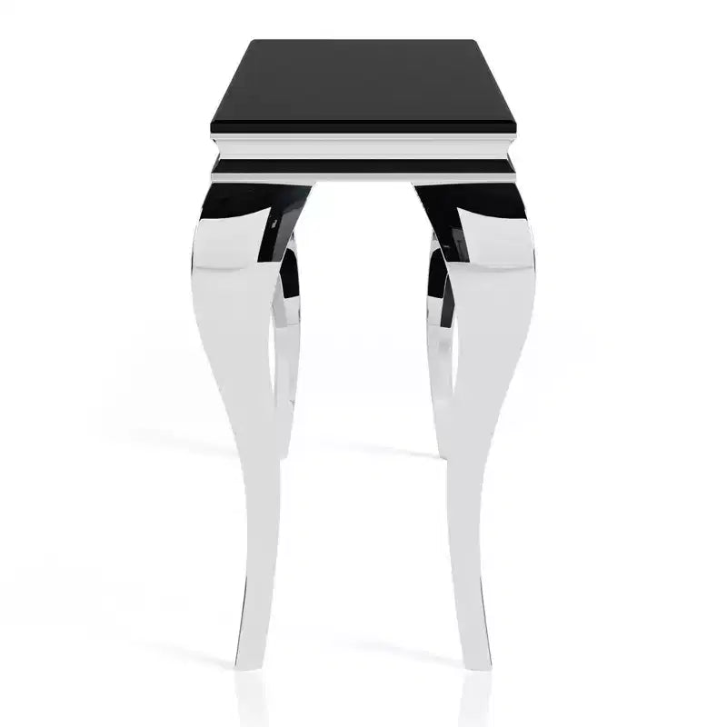 Tavolo consolle con ripiano in vetro Forge Glam nero/argento - miBasics: acciaio inossidabile, ingresso, vetro temperato