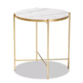 Maddock Metal End Table with Marble Top: No Assembly, Round Side Table - Baxton Studio