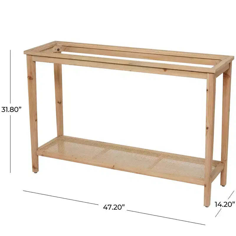 Olivia & May Wood Slim Consolle con 1 Ripiano Naturale e Top in Vetro e Ripiano in Rattan Marrone