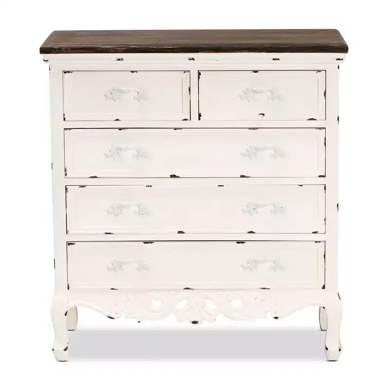 Cassettiera Levron in Legno Bicolore a 5 Cassetti Noce Marrone/Bianco - Baxton Studio