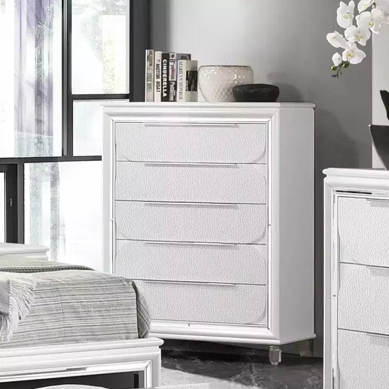 Acme Furniture 38.39" Tarian Cassettiera Decorativa Pearl White Finish: Cassettiera a 5 Cassetti, Composito di Legno, Nessun Montaggio Richiesto
