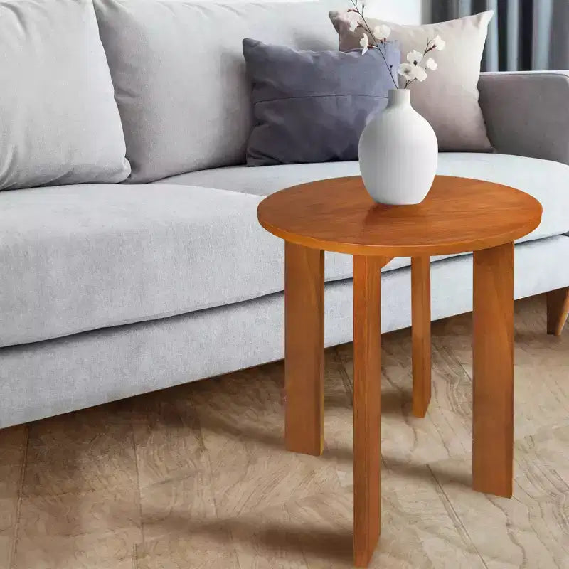 Tavolino rotondo 16" in legno di caucciù americano Sweet Oak - Flora Home