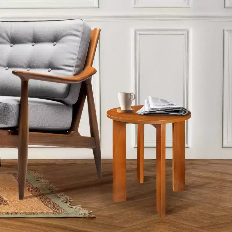 Tavolino rotondo 16" in legno di caucciù americano Sweet Oak - Flora Home