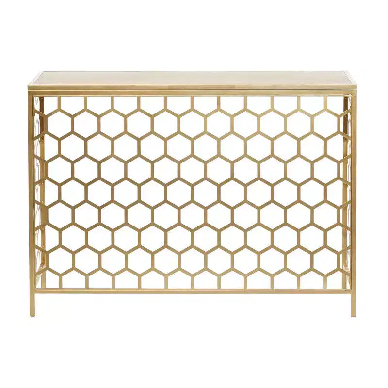 Consolle a nido d'ape Gold, in ferro e legno, 1 cassetto, 1 persona