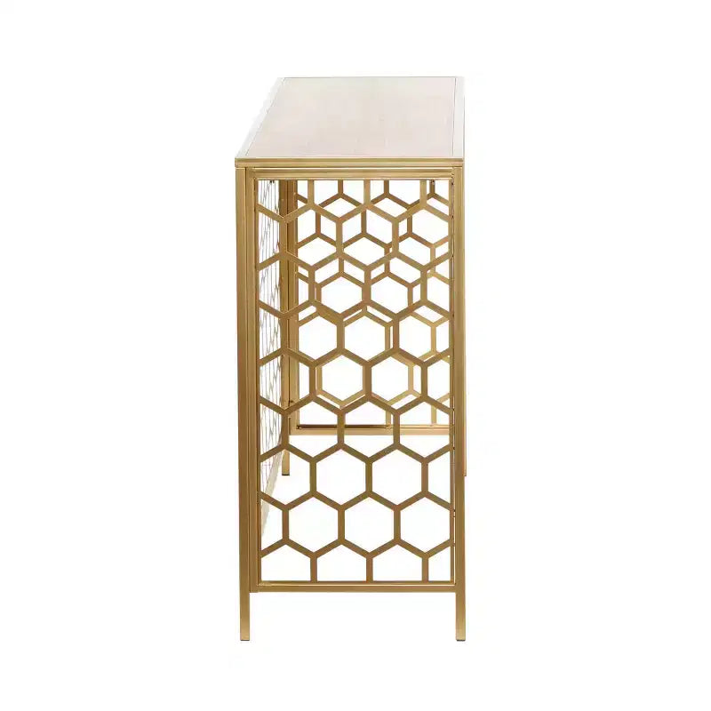Consolle a nido d'ape Gold, in ferro e legno, 1 cassetto, 1 persona