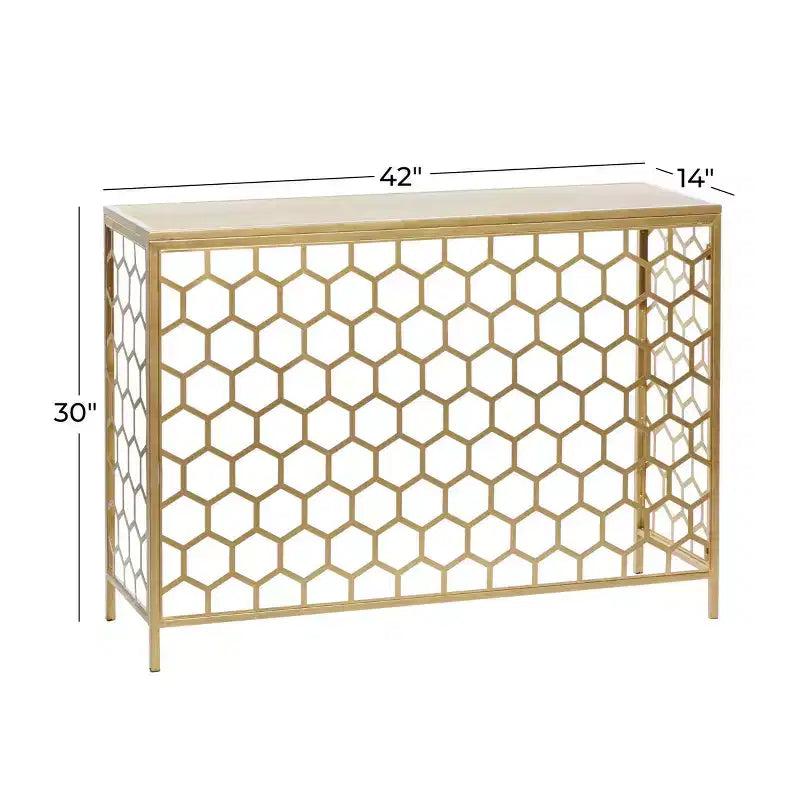 Consolle a nido d'ape Gold, in ferro e legno, 1 cassetto, 1 persona