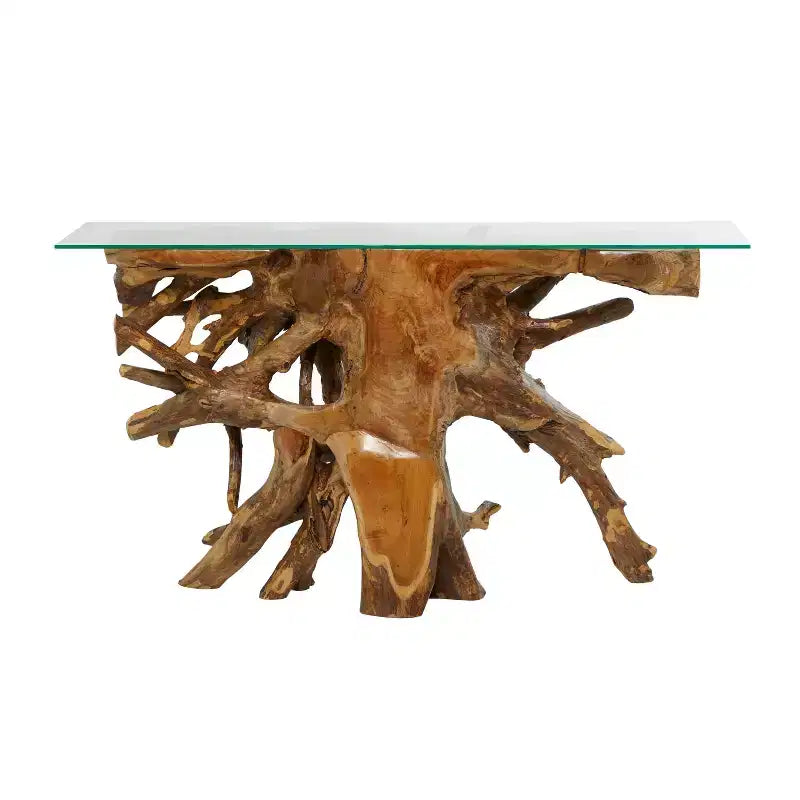 Consolle in Teak Contemporaneo Marrone – Olivia & May: piano in vetro, nessun montaggio richiesto