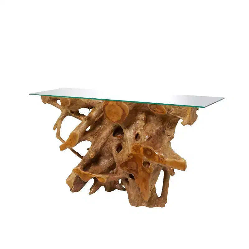 Consolle in Teak Contemporaneo Marrone – Olivia & May: piano in vetro, nessun montaggio richiesto