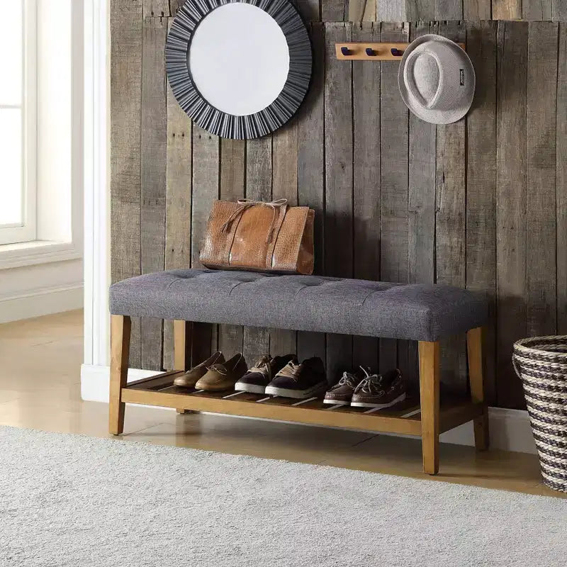 Panca Charla Acme Furniture, tessuto grigio/finitura rovere