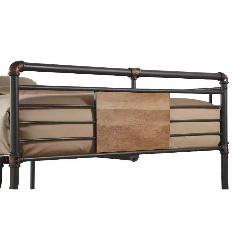 Acme Furniture Letto a Castello Matrimoniale/Queen da 83" Brantley Loft e Letto a Castello Sandy Nero e Bronzo Scuro Spazzolato a Mano: Scala Integrata