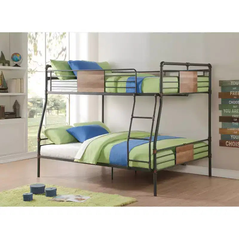 Acme Furniture Letto a Castello Matrimoniale/Queen da 83" Brantley Loft e Letto a Castello Sandy Nero e Bronzo Scuro Spazzolato a Mano: Scala Integrata