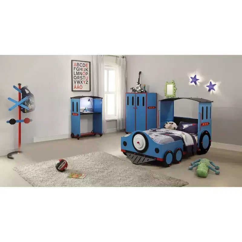 Letto Matrimoniale Tobi 82" Blu/Rosso e Treno Nero - Acme Furniture: Robusto Telaio in Metallo, Non Necessita di Rete a Molle
