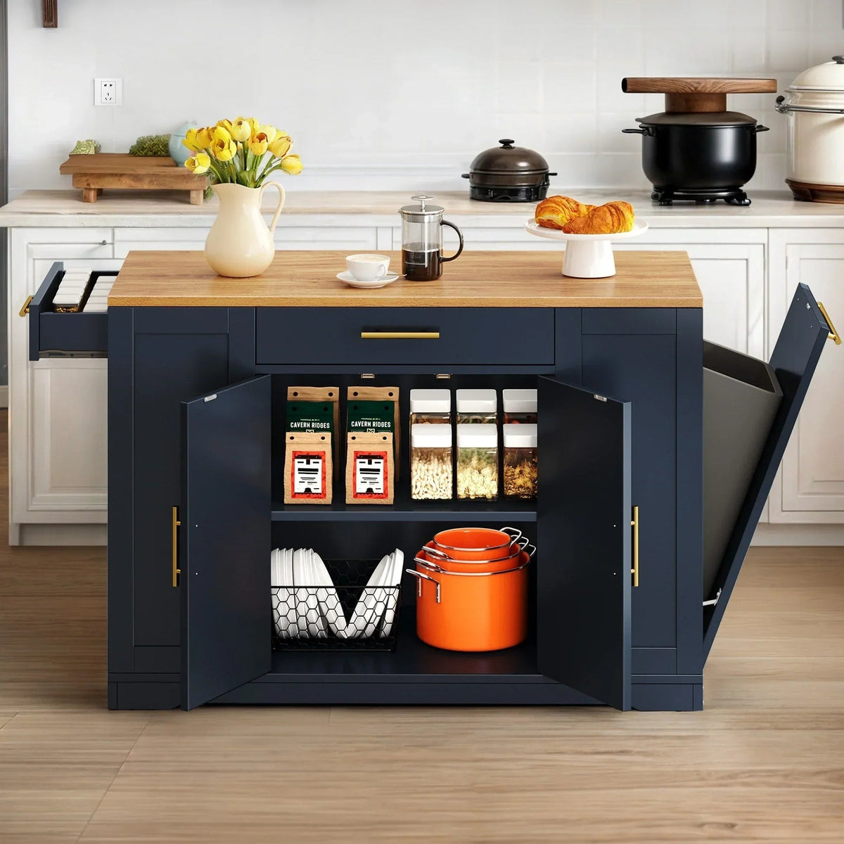 Moasis 53-inch Rolling Kitchen Island Storage Cabinet Portable Mobile Kitchen Cart