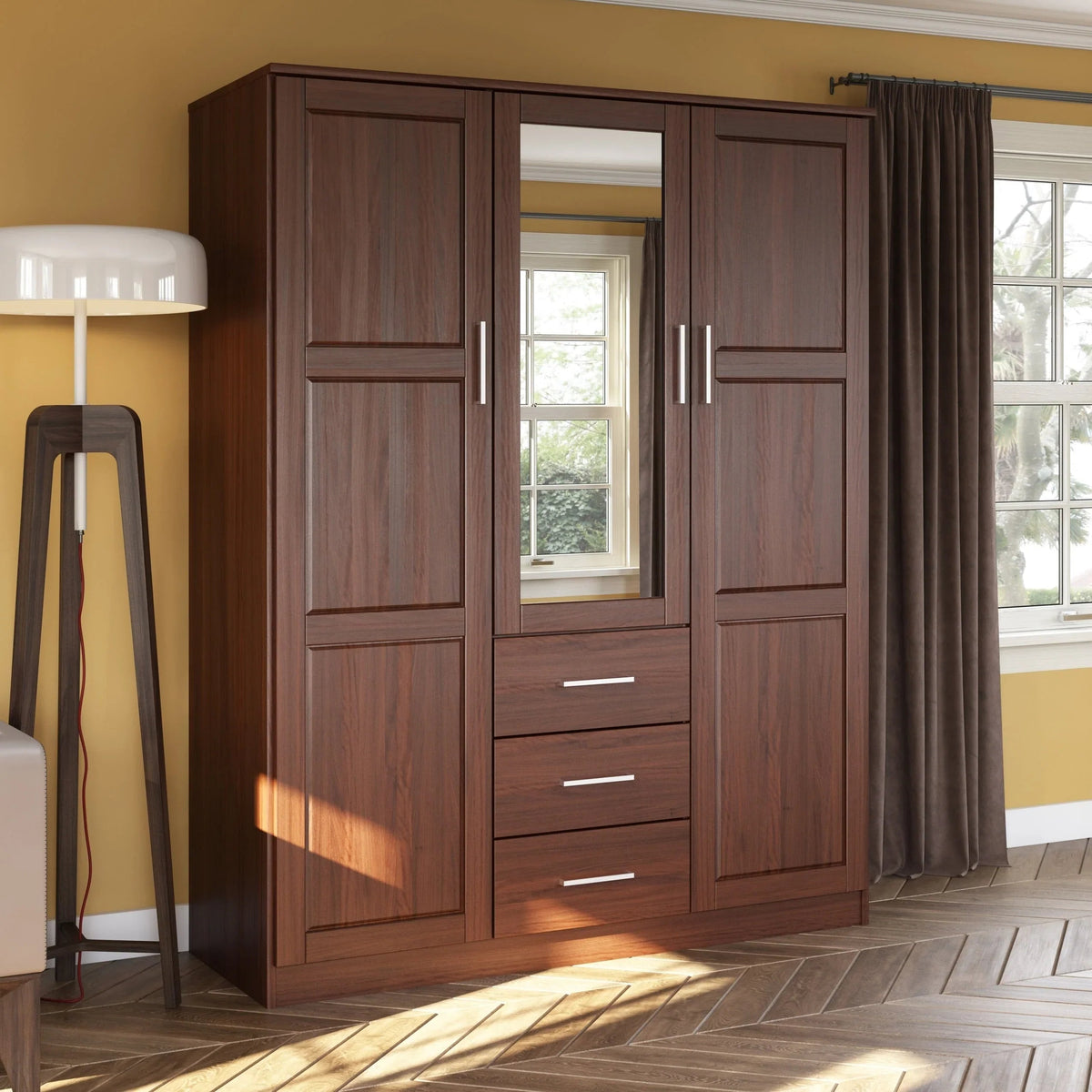 Palace Imports 100% Solid Wood Cosmo 3-Door Wardrobe Armoire with Solid Wood or Mirrored Doors