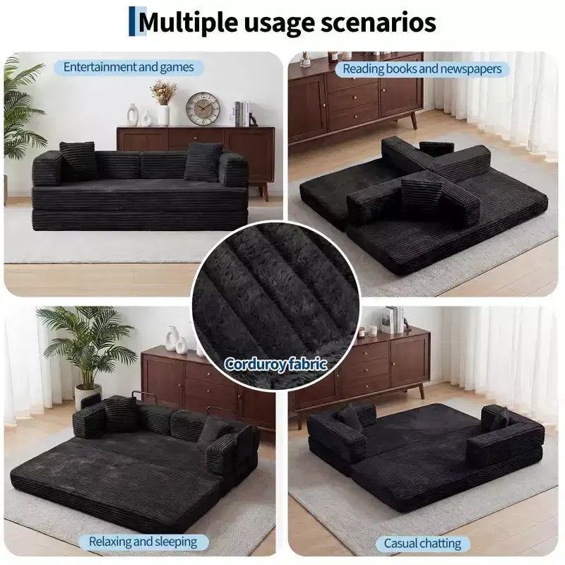 80.7 5-in-1 Convertible Sleeper Sofa Bed ??Corduroy, 1200 lbs, No Assembly
