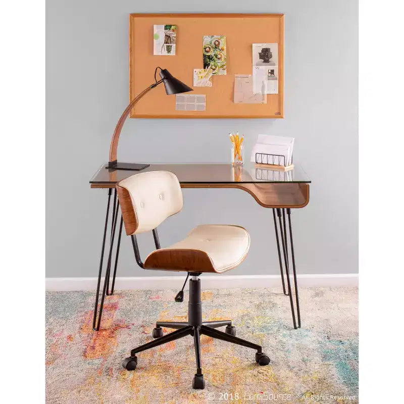 Sedia da ufficio girevole mid-century moderna crema/grigia/nera – Senza braccioli, seduta singola