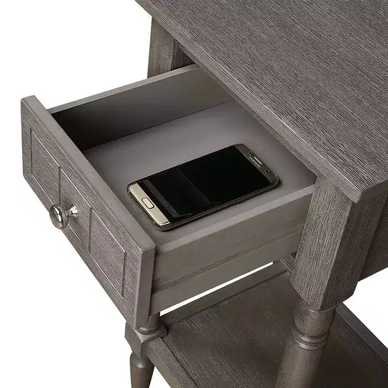 Tavolino d'appoggio quadrato multicolore con cassetto e ripiano, 1 pezzo