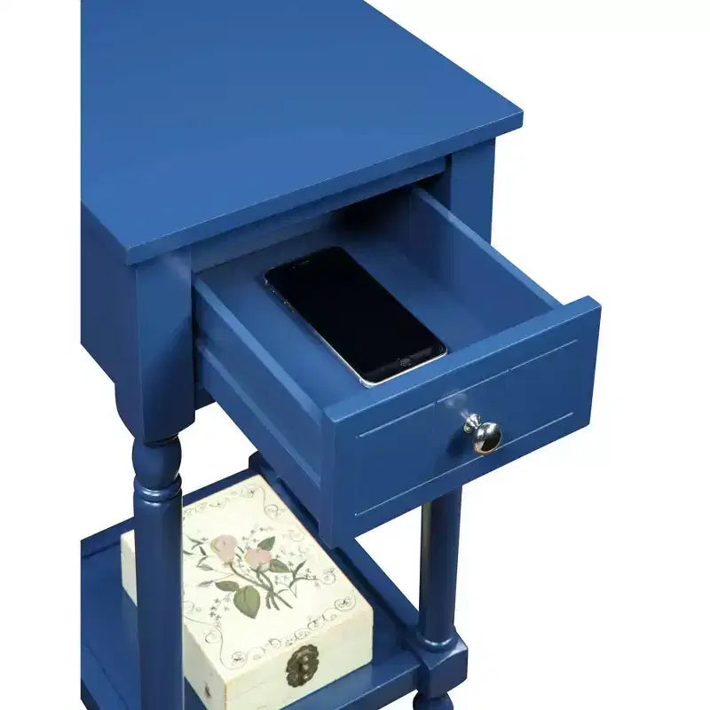 Tavolino d'appoggio quadrato multicolore con cassetto e ripiano, 1 pezzo