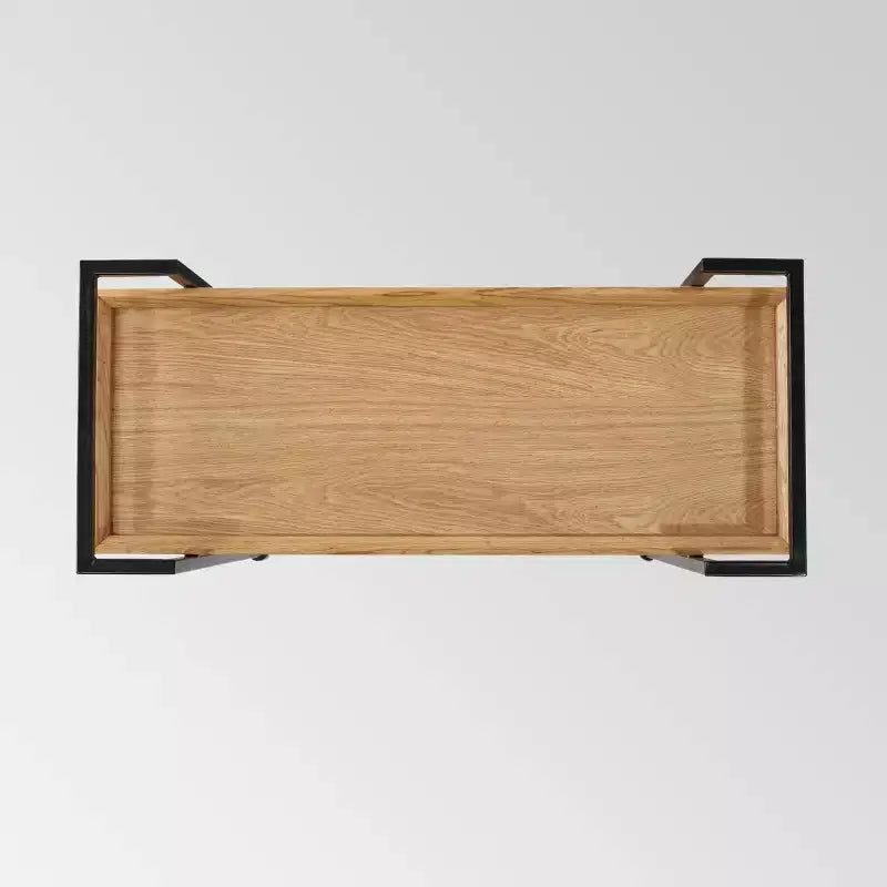Carrello bar in legno nero industriale a 2 ripiani con ruote
