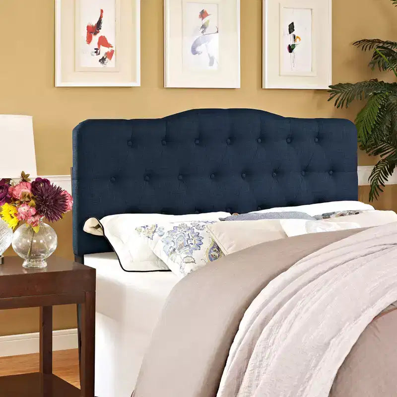 Testiera trapuntata matrimoniale/queen in avorio e blu navy – Per 1 letto