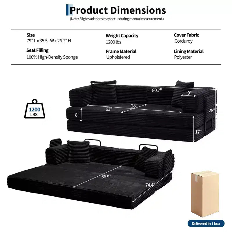 80.7 5-in-1 Convertible Sleeper Sofa Bed ??Corduroy, 1200 lbs, No Assembly