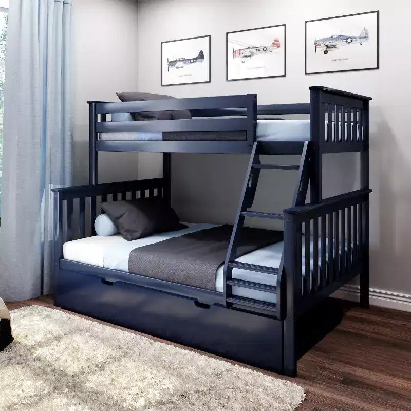 Max & Lily Solid Wood Bunk Bed, Twin over Full with Storage Trundle and Ladder for Kids