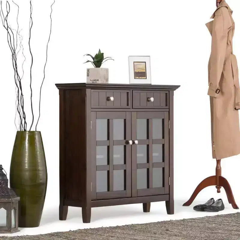 Marrone Naturale Invecchiato / Castano / Grigio / Nero / Bianco / Blu – Mobile ingresso in legno massello con ante e cassetti, 2 ante 2 cassetti, Montaggio per 1 persona