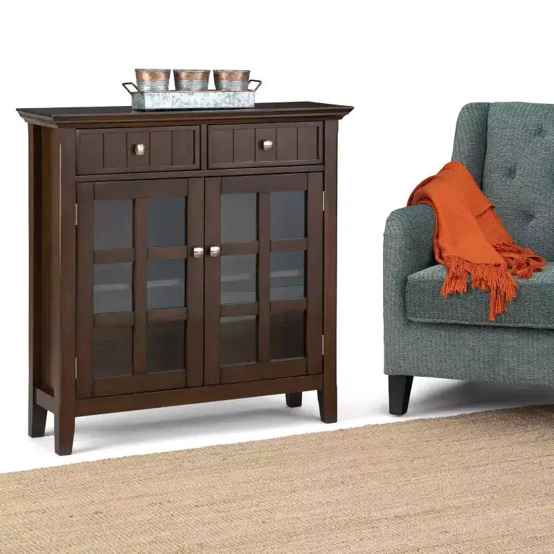Marrone Naturale Invecchiato / Castano / Grigio / Nero / Bianco / Blu – Mobile ingresso in legno massello con ante e cassetti, 2 ante 2 cassetti, Montaggio per 1 persona