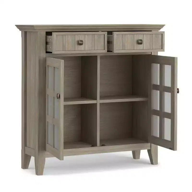 Marrone Naturale Invecchiato / Castano / Grigio / Nero / Bianco / Blu – Mobile ingresso in legno massello con ante e cassetti, 2 ante 2 cassetti, Montaggio per 1 persona