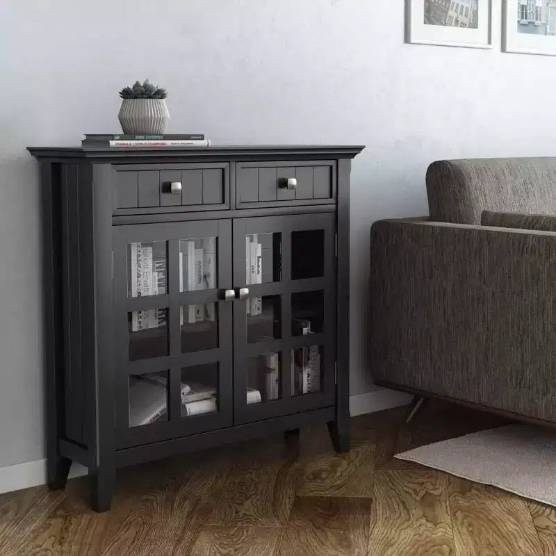 Marrone Naturale Invecchiato / Castano / Grigio / Nero / Bianco / Blu – Mobile ingresso in legno massello con ante e cassetti, 2 ante 2 cassetti, Montaggio per 1 persona