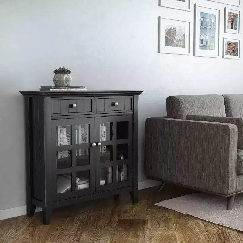 Marrone Naturale Invecchiato / Castano / Grigio / Nero / Bianco / Blu – Mobile ingresso in legno massello con ante e cassetti, 2 ante 2 cassetti, Montaggio per 1 persona