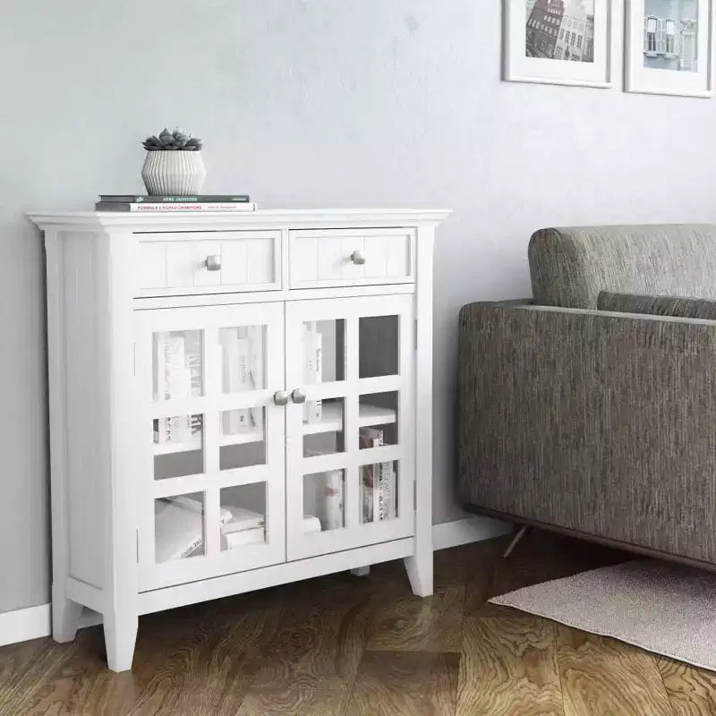 Marrone Naturale Invecchiato / Castano / Grigio / Nero / Bianco / Blu – Mobile ingresso in legno massello con ante e cassetti, 2 ante 2 cassetti, Montaggio per 1 persona