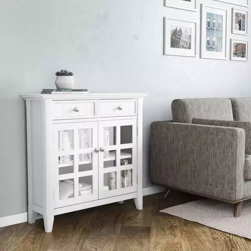 Marrone Naturale Invecchiato / Castano / Grigio / Nero / Bianco / Blu – Mobile ingresso in legno massello con ante e cassetti, 2 ante 2 cassetti, Montaggio per 1 persona