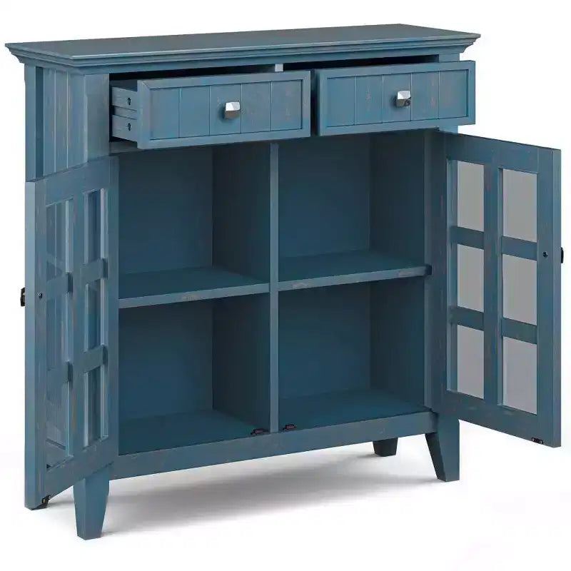 Marrone Naturale Invecchiato / Castano / Grigio / Nero / Bianco / Blu – Mobile ingresso in legno massello con ante e cassetti, 2 ante 2 cassetti, Montaggio per 1 persona