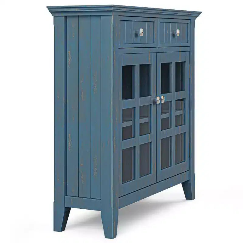 Marrone Naturale Invecchiato / Castano / Grigio / Nero / Bianco / Blu – Mobile ingresso in legno massello con ante e cassetti, 2 ante 2 cassetti, Montaggio per 1 persona