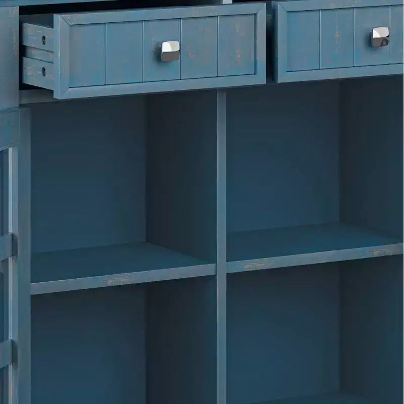 Marrone Naturale Invecchiato / Castano / Grigio / Nero / Bianco / Blu – Mobile ingresso in legno massello con ante e cassetti, 2 ante 2 cassetti, Montaggio per 1 persona