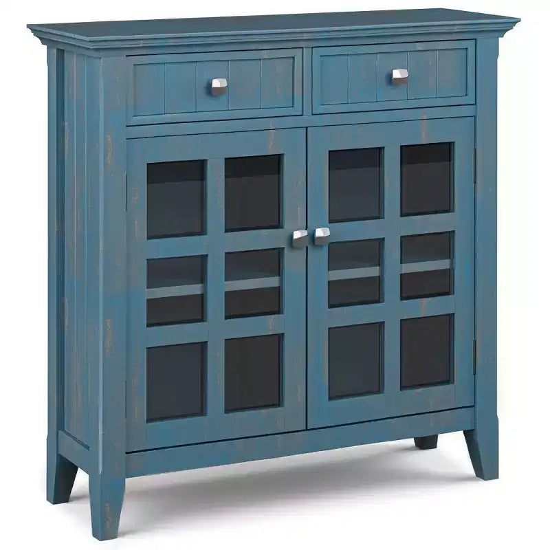 Marrone Naturale Invecchiato / Castano / Grigio / Nero / Bianco / Blu – Mobile ingresso in legno massello con ante e cassetti, 2 ante 2 cassetti, Montaggio per 1 persona